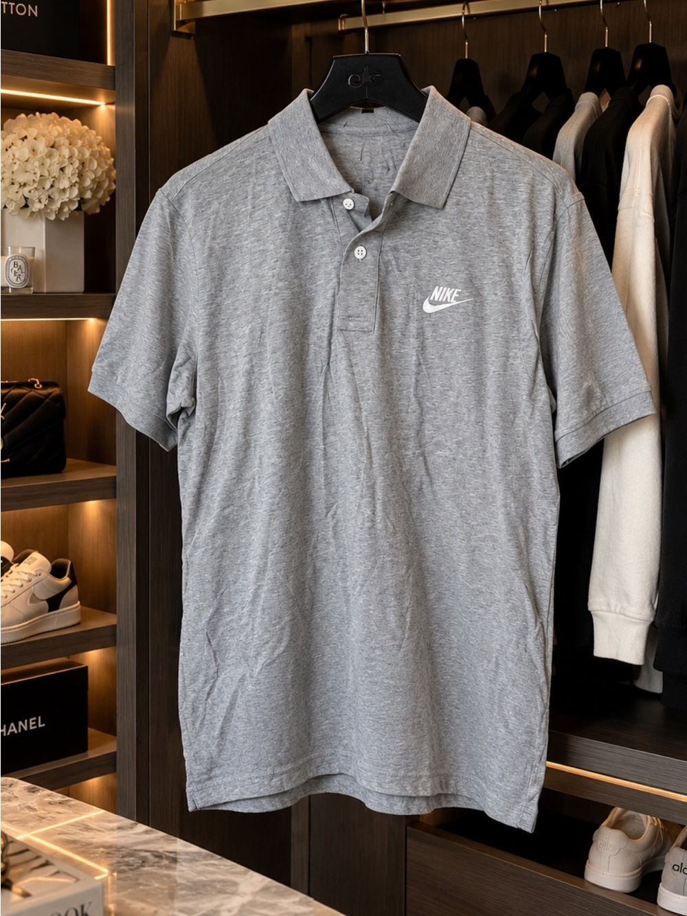 Nike Gray Heather Polo with White Swoosh